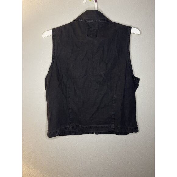 AMI Vest Vintage Black Pockets Linen Cotton Zip Up Size Large Western Country - Picture 6 of 7